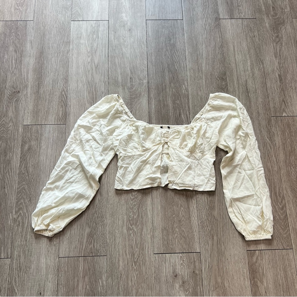 Women's Coquette Off White Long Puffer Sleeve cottage core Crop Top festival